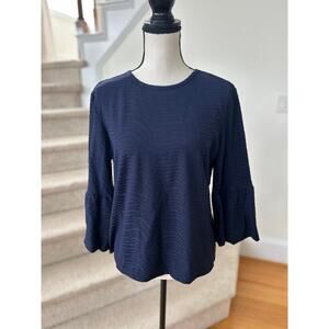 J.McLaughlin Navy Blue Wave Zebra Catalina Cloth Bell Sleeve Top